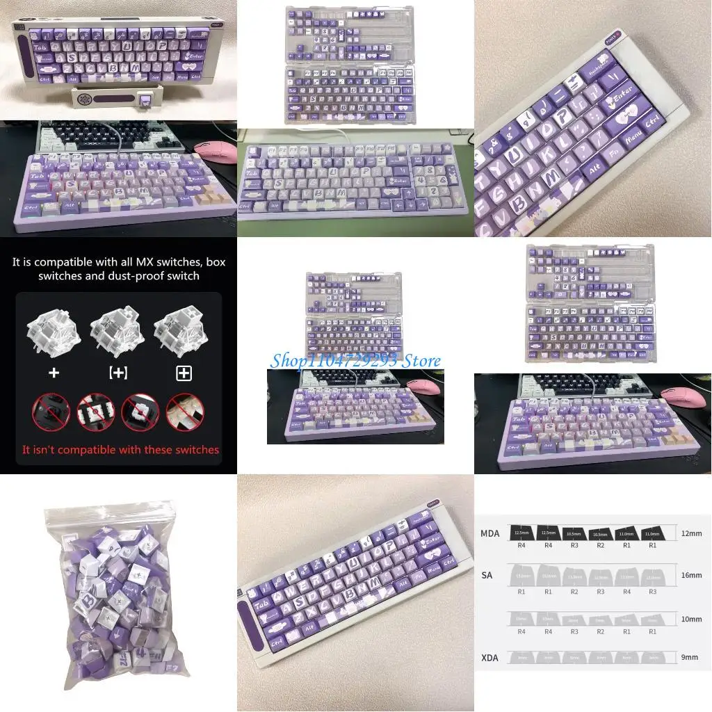 Y2GD PBT MDA Profile Keycap 126Keys Hydrangea  Keycap for Customs Keyboards