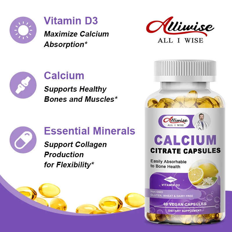 Alliwise Calcium Magnesium Vitamin D3 Zinc Capsule Strong Bones Protect Joints Immune Booster Helps Cell Division &Growth