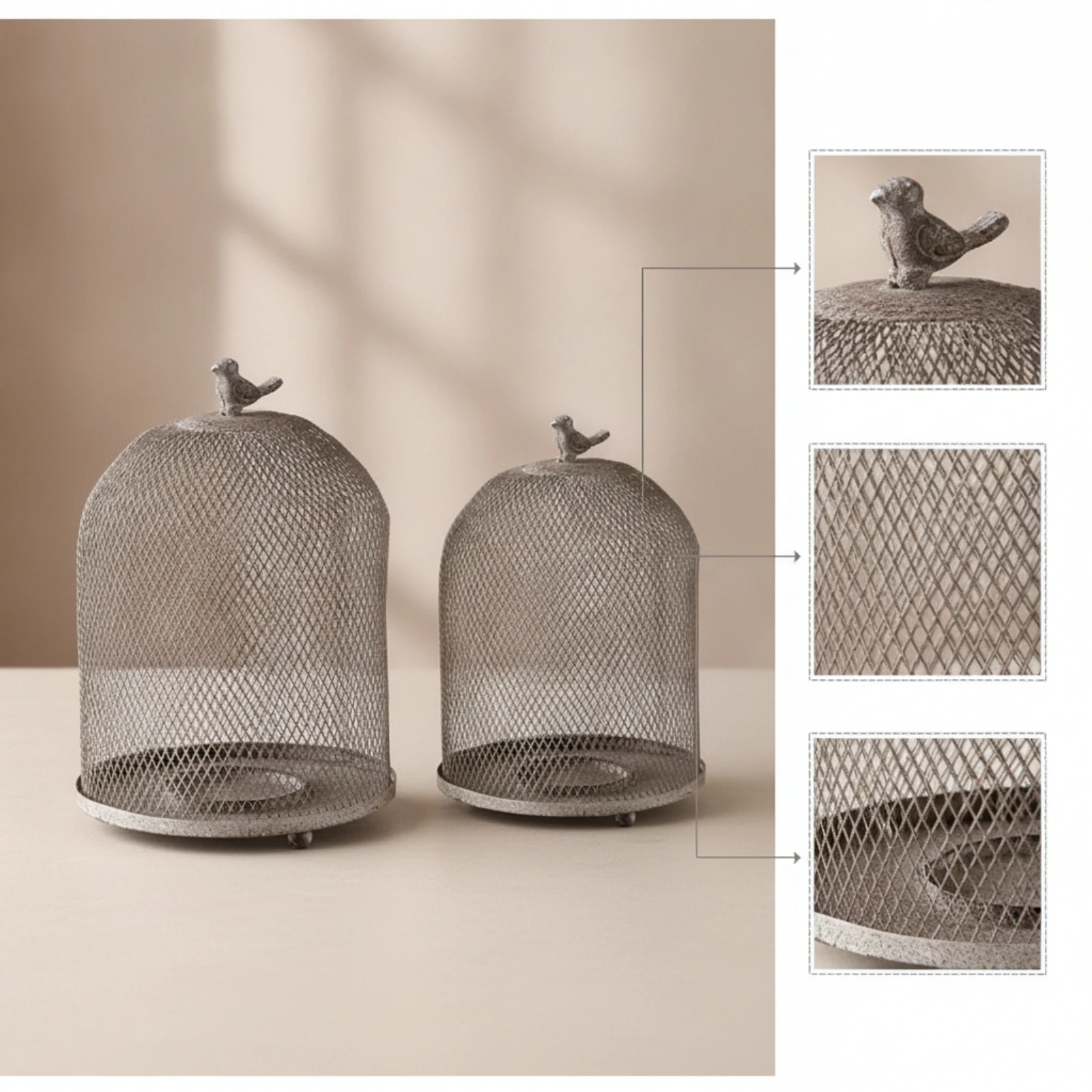 2 Pieces Birdcage Candle Lantern Weathered Birdcage Candle Holder Decor Metal for Dining Table, Living Room view 6