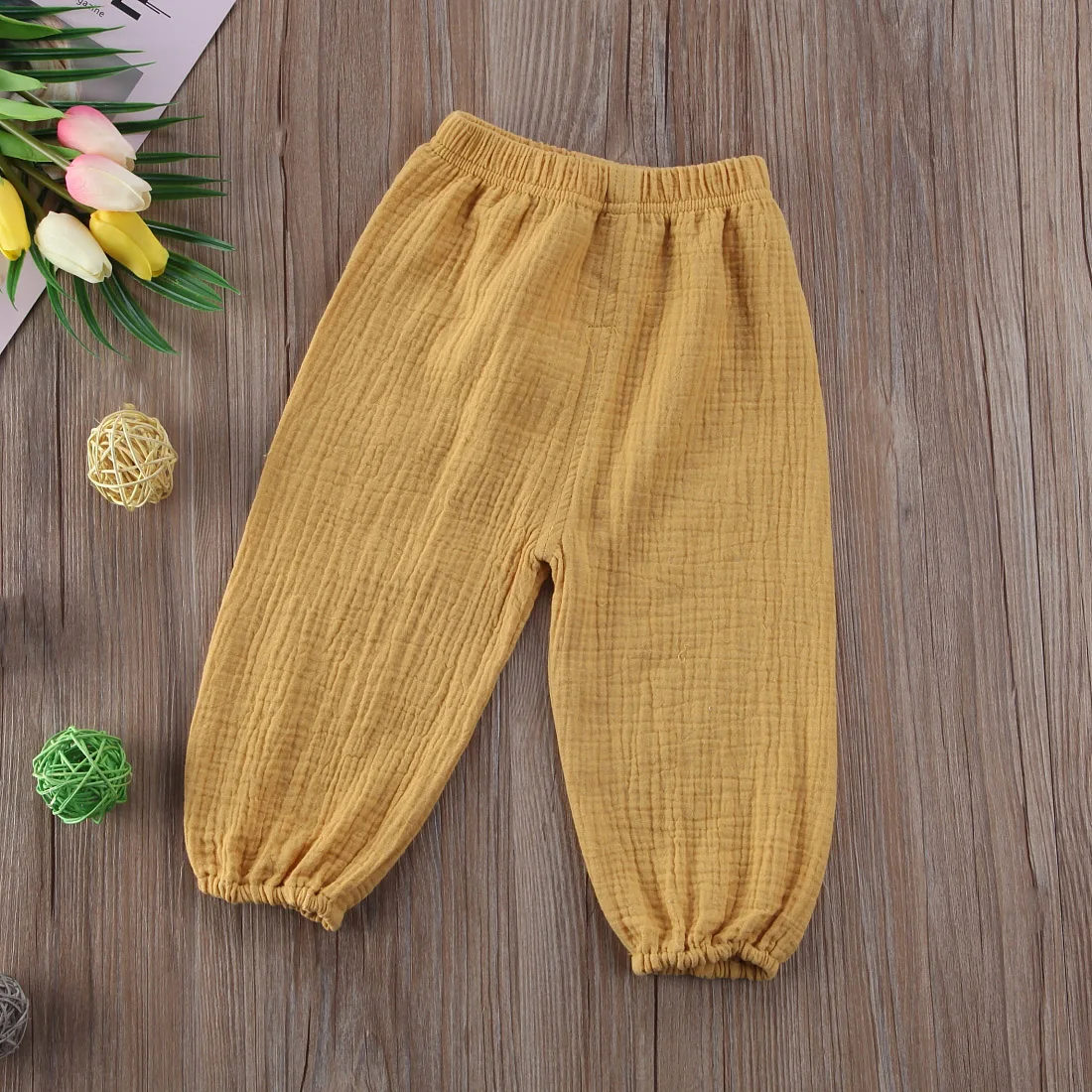 

Toddler Boy Girl Long Pants Loose Harem Wrinkled Cotton and Linen Trousers Simple Bloomers