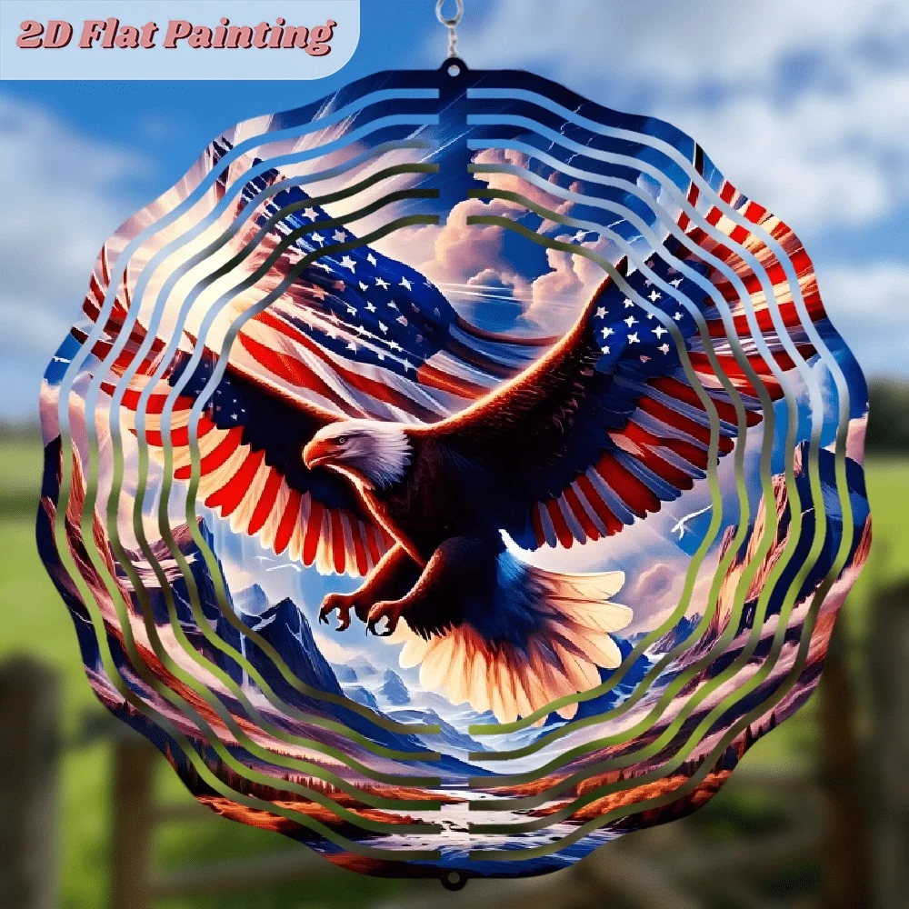 1pc Planar Metal Rotating Wind Chime, Featuring an American Flag Element Design, Characterized by an Eagle Pattern
