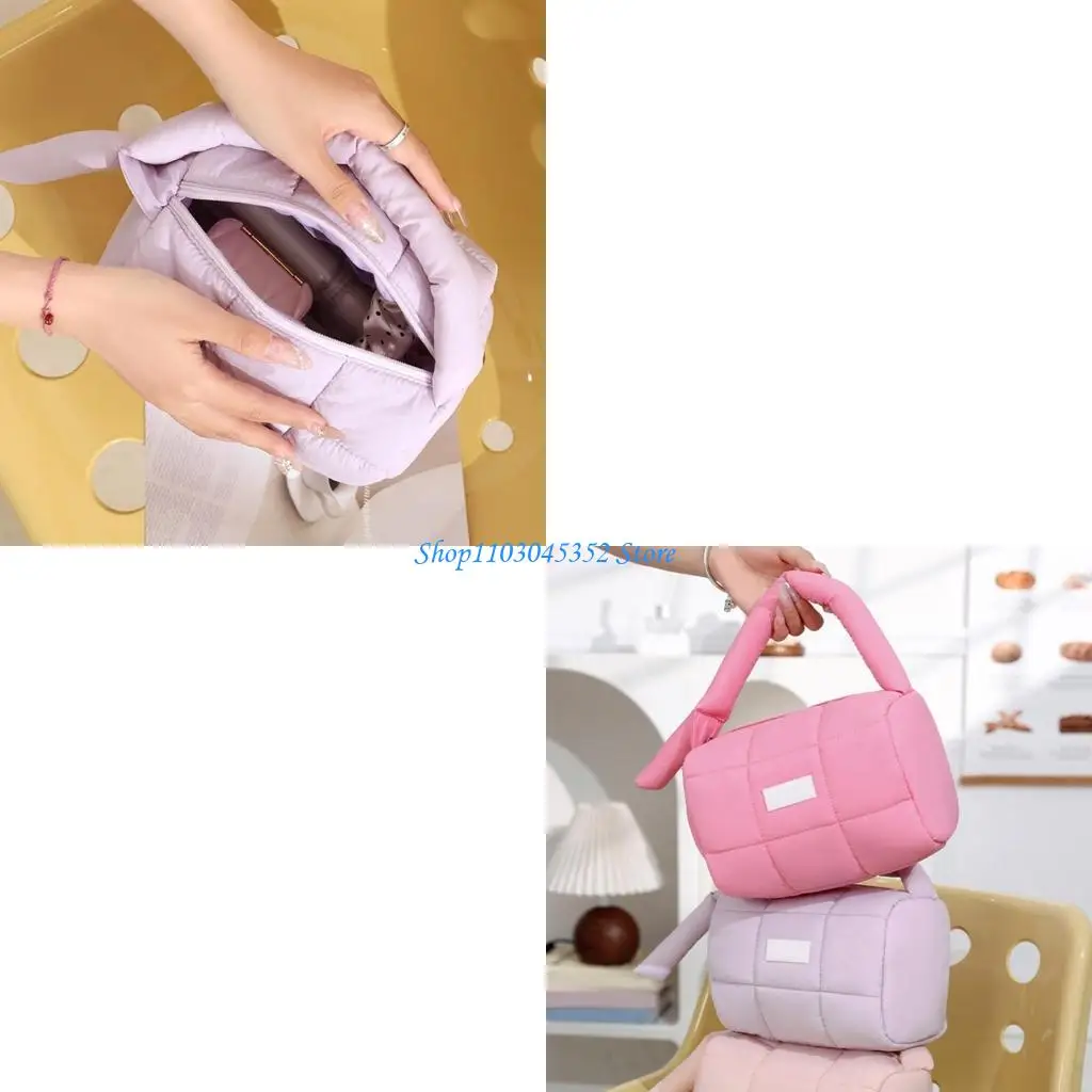 

Стеганая косметичка с ручкой. Вместительные нейлоновые дорожные косметички.