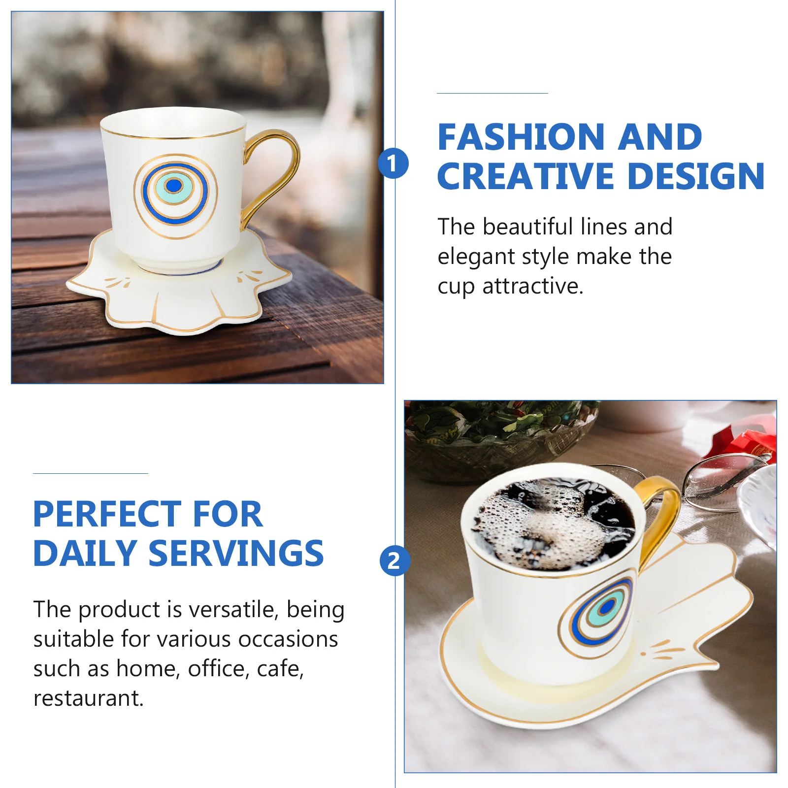 

1Set Coffee Cup Saucer Ceramic Set Smooth Rim Anti Slip Elegant Design for Afternoon Tea Coffee Cup Set