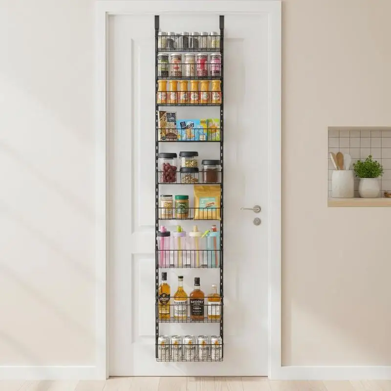 

Free Shipping-Hanging Storage Rack 9-Tier For Kitchen Laundry Room Bathroom, Heavy-Duty Steel Adjustable Shelves Wall Seasoning