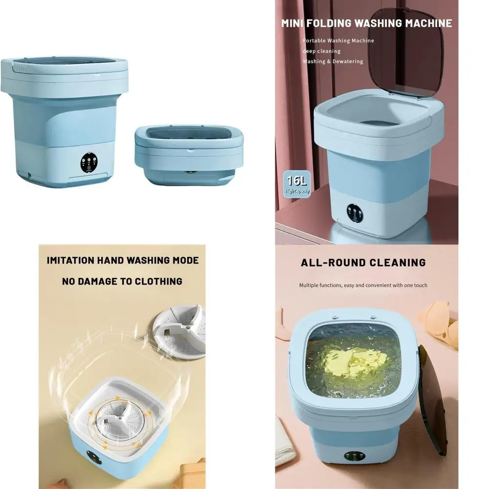 

Компактная портативная стиральная машина на 16 л для глубокой стирки небольших загрязненных вещей — идеально подходит для родителей, общежитий и путешествий (синяя)