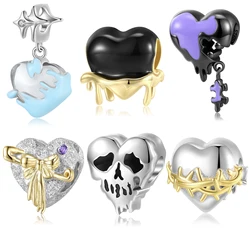 JIUHAO 925 Sterling Silver Heart Skeleton Love Puzzle Charms Fit Diy Charms Bracelet & Bangle Romantic Valentine's Day
