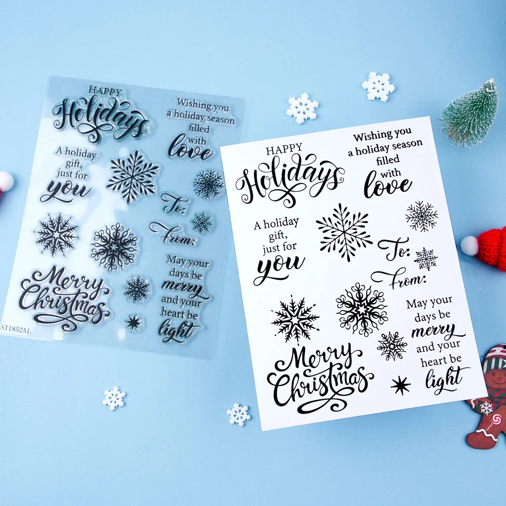 Merry Christmas Sentiment Clear Stamps Set Snowflake for DIY Scrapbooking Greeting Cards Paper Crafts Handmade Album Decoration