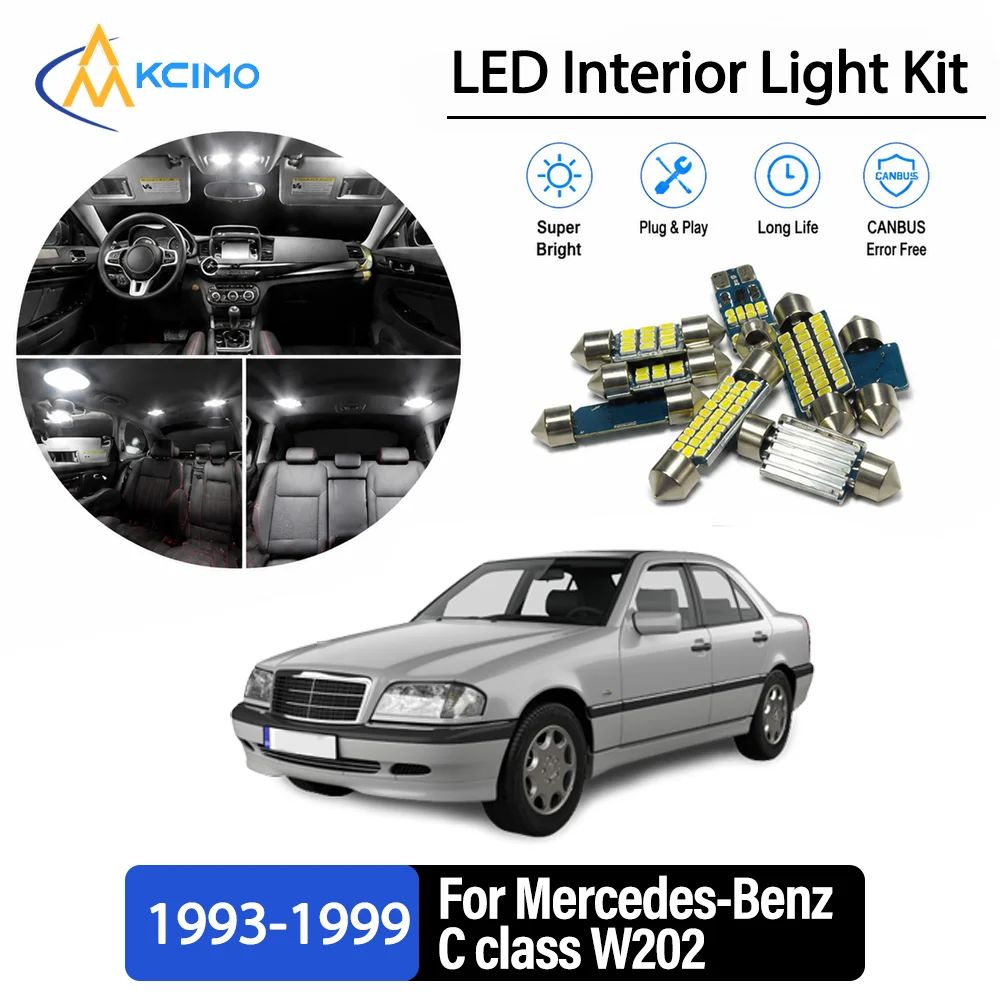 For Mercedes-Benz C class W202 1993-1999 Premium No-Wire Continuous Glow Auto Interior LED Bulb Remodel Set Cabin Refit Lamps
