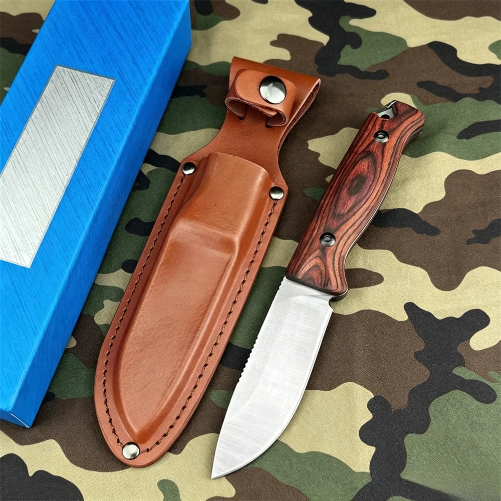 Model 15002-2 EDC Fixed Blade Blade Durable 9Cr13MoV Full Tang Steel Blade Wood Handle with Protective Sheath for Camping Hiking
