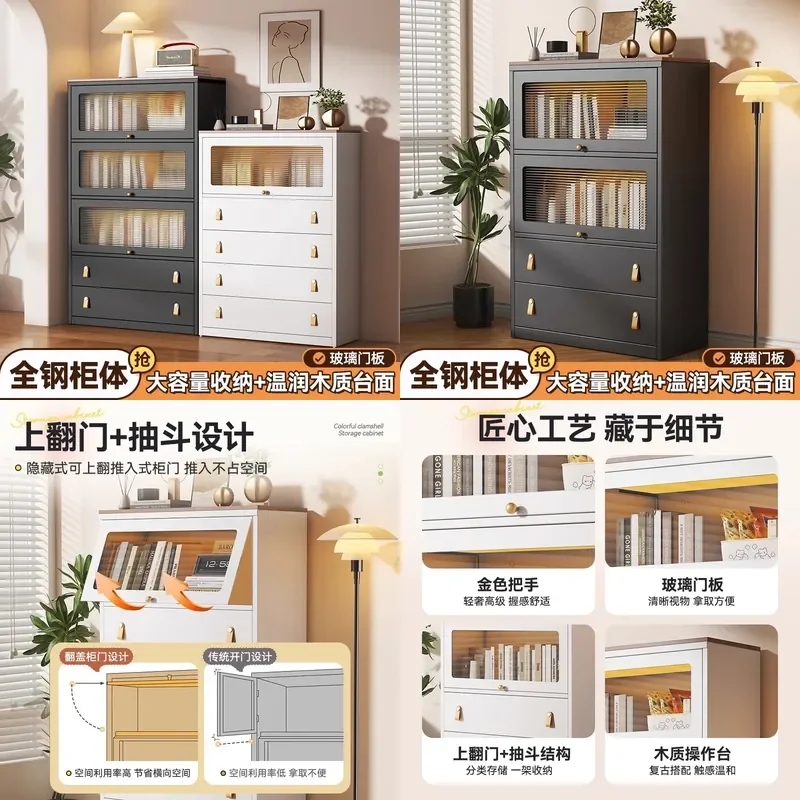 For Medieval Glass Upturned Door Bucket Cabinet Dining Side Cabinet Living Room Corner Locker Storage Cabinet Balcony Wall