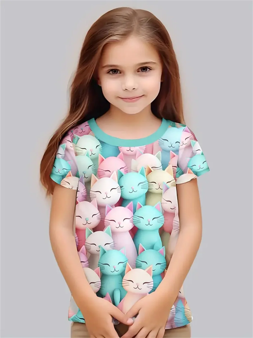 Girls' T-Shirts Summer 3d Print Fashion Short Sleeved Tops Casual T-Shirts Girls' Clothing Children T-Shirts Children's Clothing