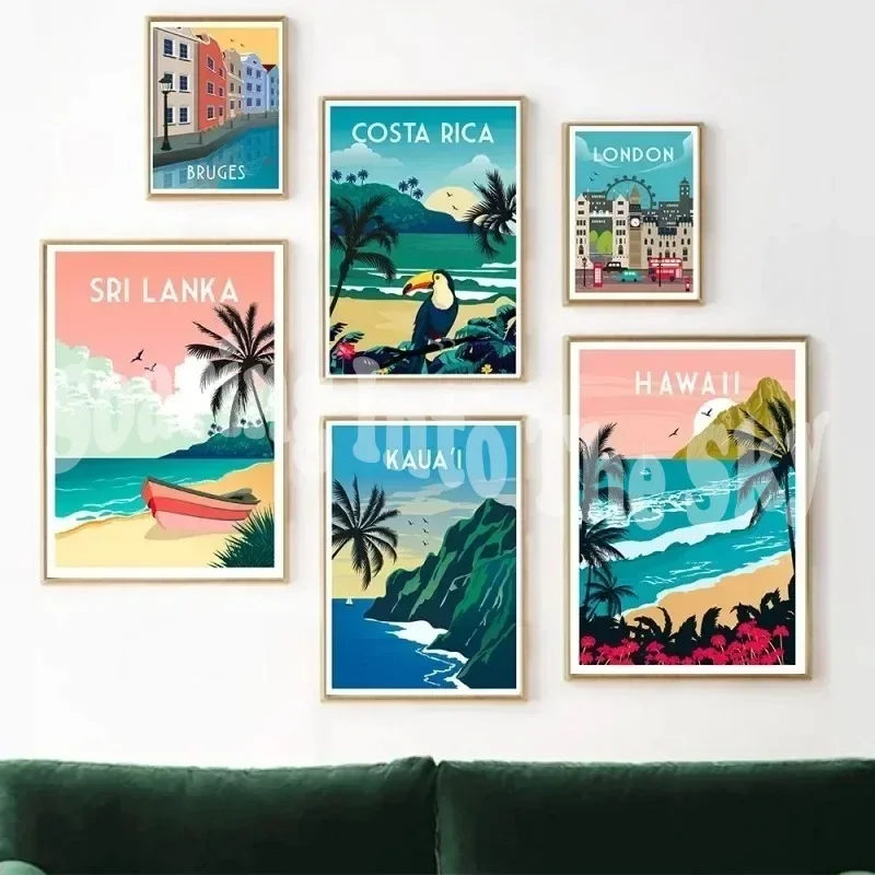 

France Paris Florence Hawaii Milan Bruges Famous City Travel Poster Canvas Painting Landscape Wall Art Living Room Home Decor