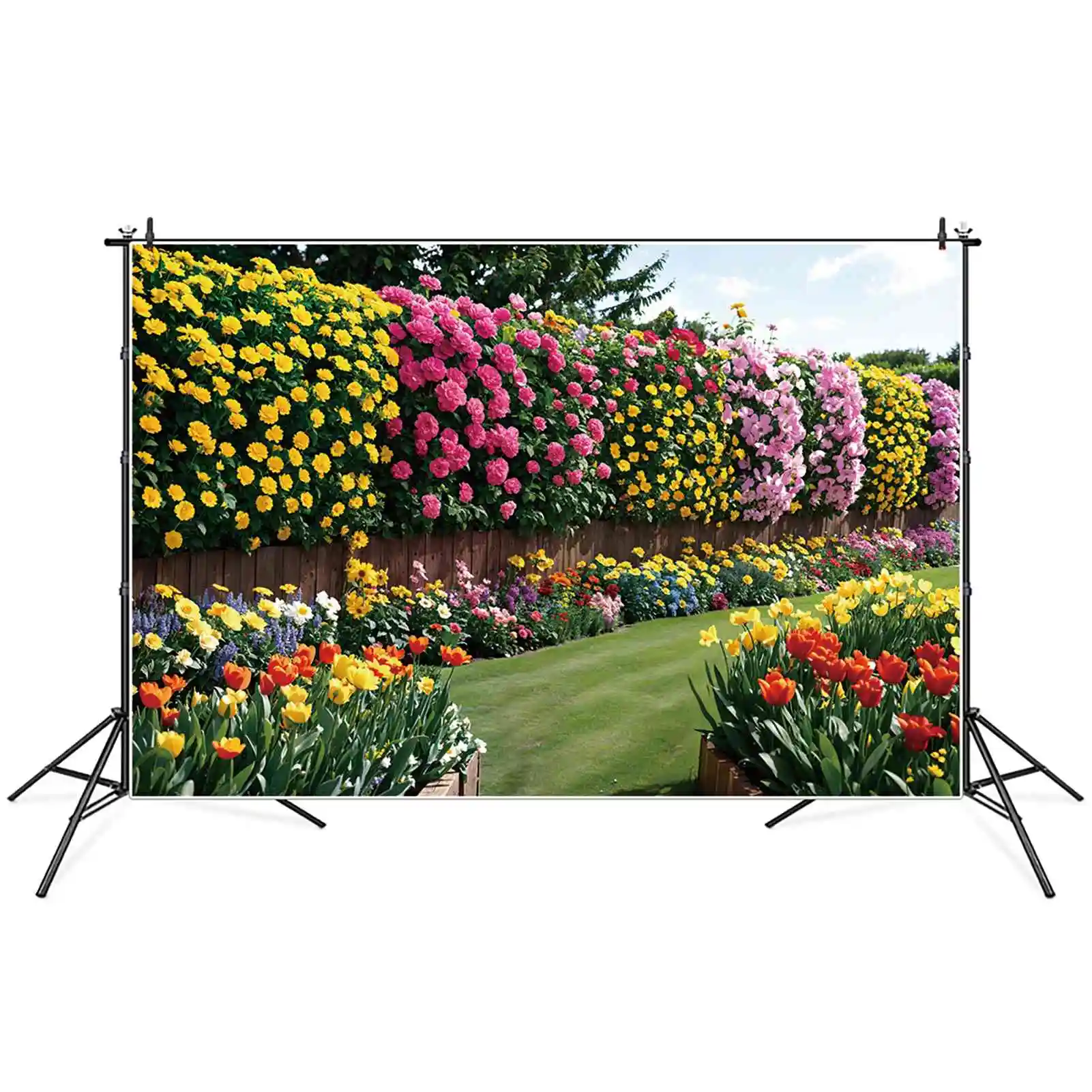 Fondos de fotografía personalizados para niños, flores de primavera, jardín, camino, pared de madera, paisaje, foto, pancartas