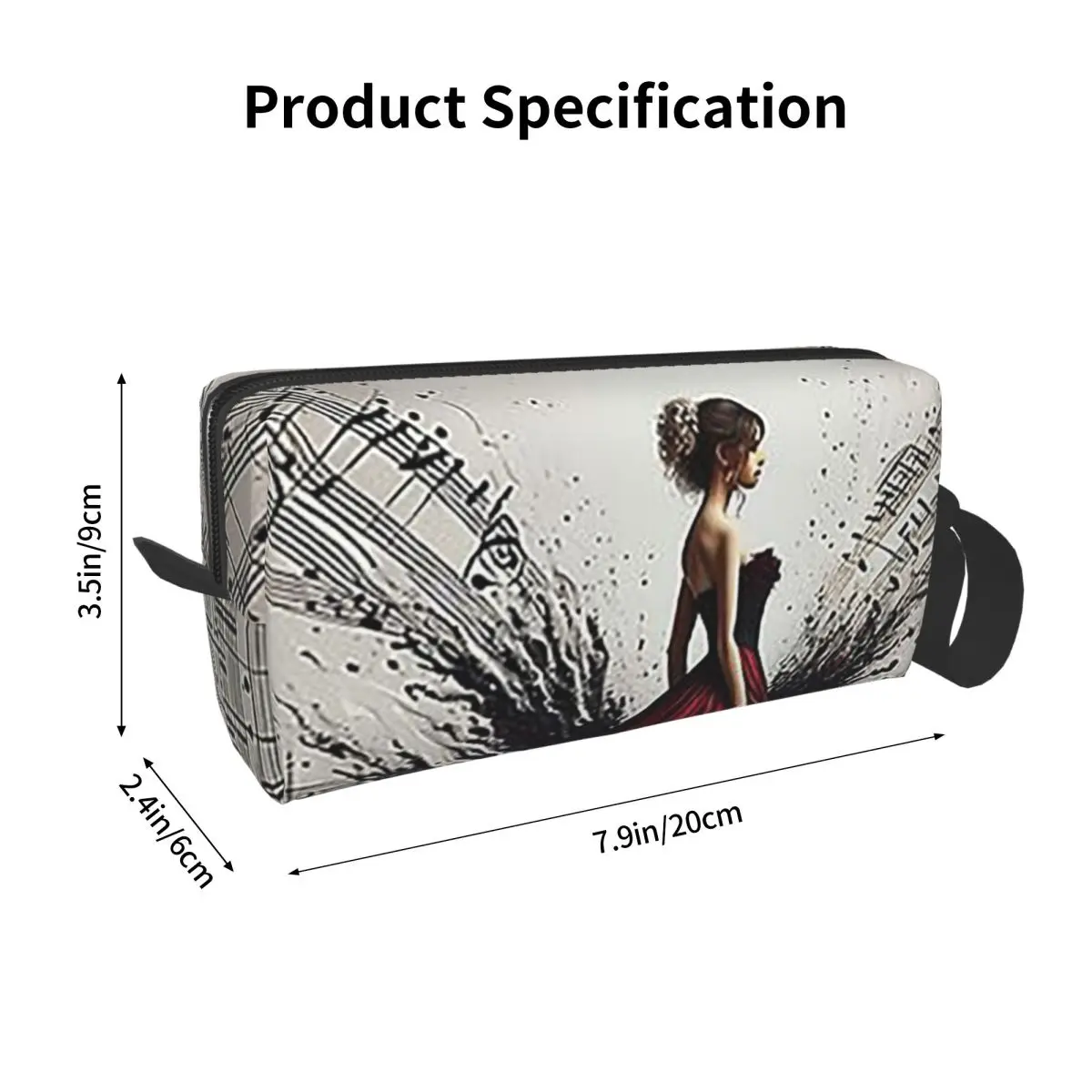Beautiful Lady Piano Musical Notes, Wavy Dress Makeup Bag Cosmetic Organizer Toiletry Cosmetic Bag for Women Beauty Travel