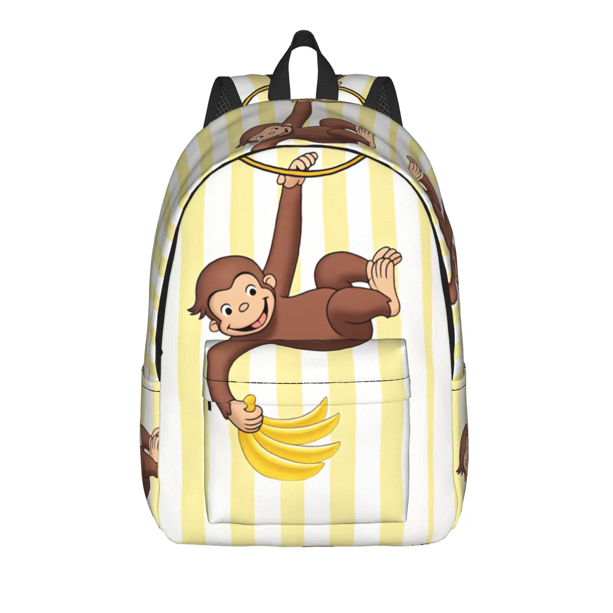 Curious George Swing Banana Stripe Backpack  Outdoor Style Backpacks Women High Quality Large School Bags Streetwear Rucksack