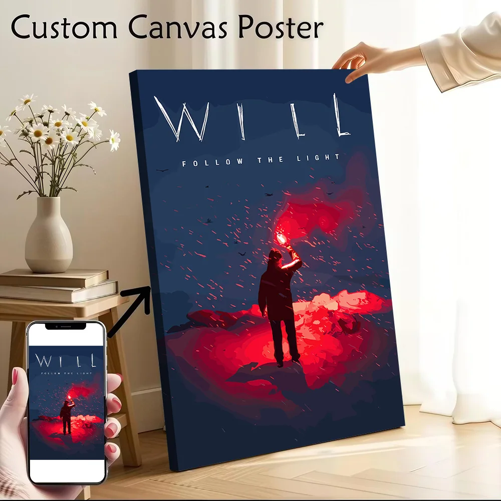Will: Follow the Light Illustration Printed Canvas Wall Art Customizable Paintings Poster Perfect Gift for Wand Deko Home Decor