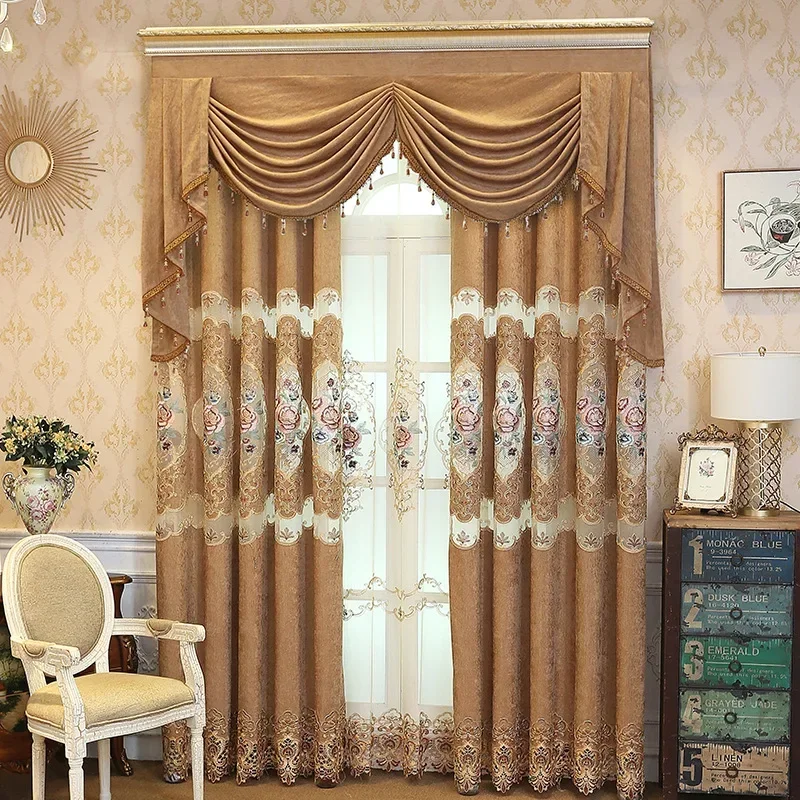 High-quality Embroidered Hollowed Curtains for Living Room Bedroom Villa Luxury European Retro Chenille Semi Shadings Curtains