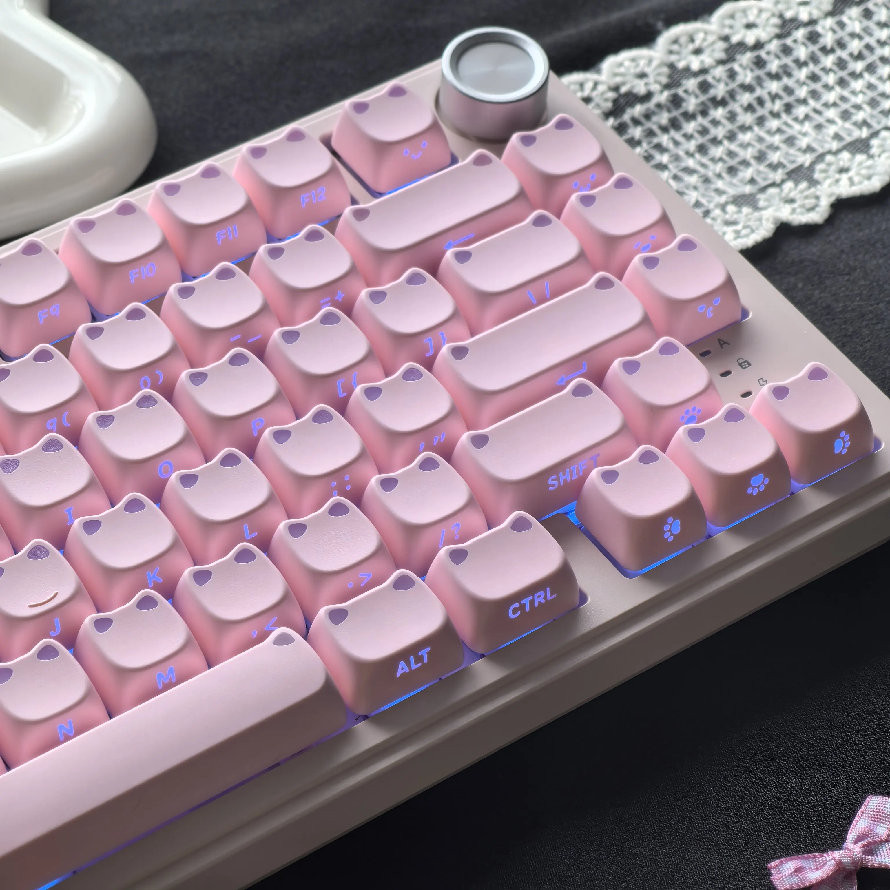 MAIMOOO Pink Cat Head Keycap Side Translucent Backlight Customized Mechanical Keyboard Aula/Ajazz Pbt Sublimation Keycap Set