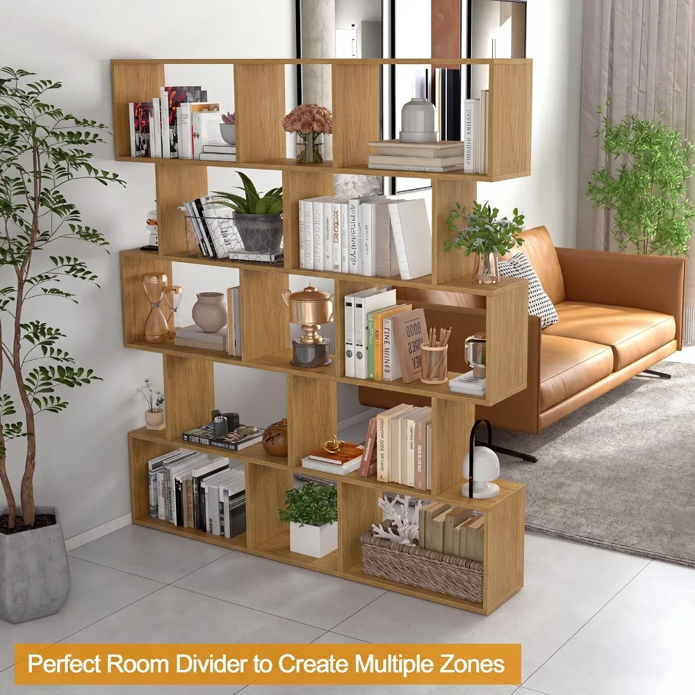 2PCS Bookshelf Geometric S-Shaped Bookcase Room Divider Storage Shelf