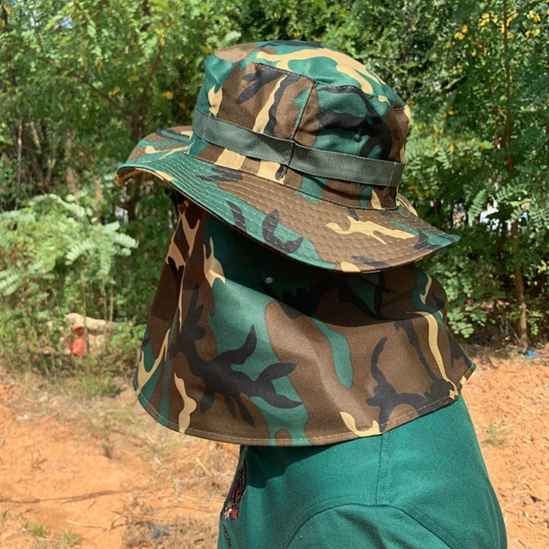 Camo Sunscreen Hat Fishing Sun Shading Neck Protection Breathable Windproof Hiking Tea Picking photography face covering shawl