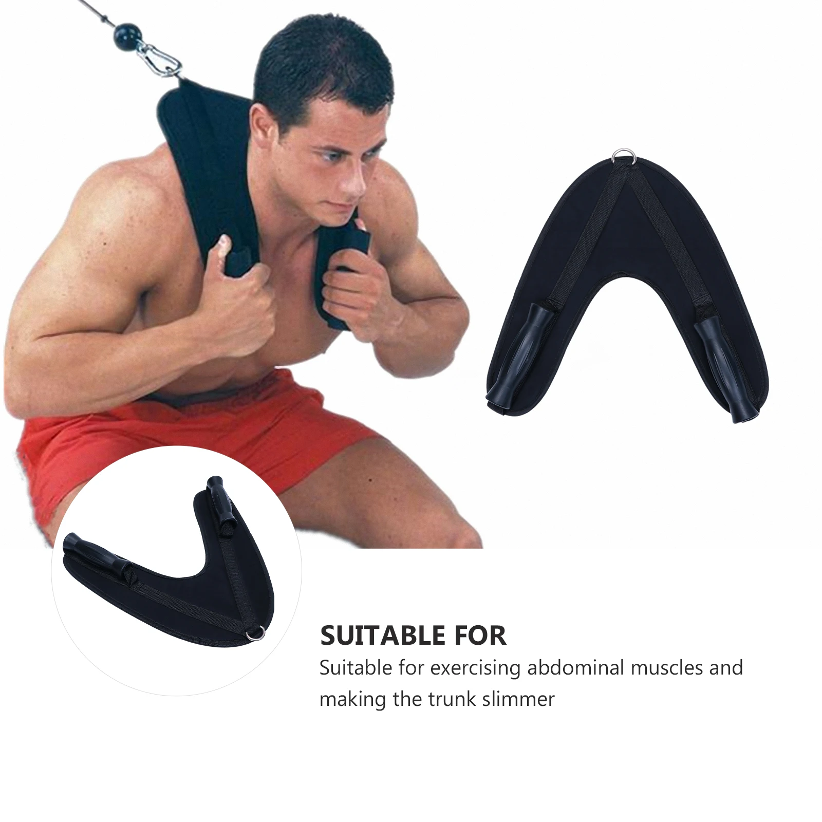 

1pc Ab Crunch Harness Abdominal Strap V-Shape Cable Machine Attachment Durable Pvc Nylon Home Gym Workout Equipment For Core