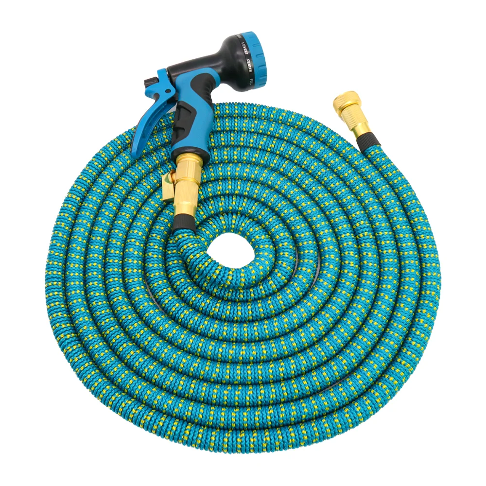 Expandable Rubber Garden Hose 10-Function Sprayer Gun Lightweight Durable Car Wash Gardening Anti-Abrasion ANSI Hose Reel