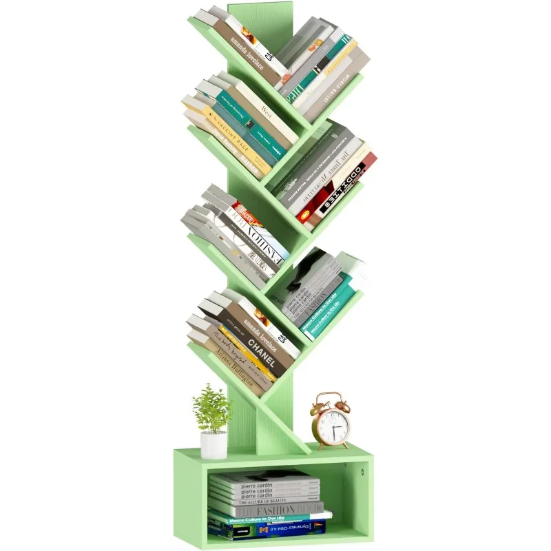 Tree Bookshelf - 6 Shelf Retro Floor Standing Bookcase, Tall Wood Book Storage Rack for CDs/Movies/Books, Utility Book