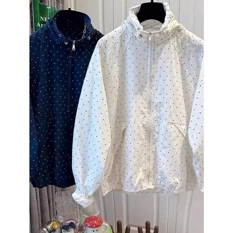 Polka Dot Hooded Jaet Women's Loose Casual ort Outerwear Spring Autumn New Sle Korean Version Windproof Young-looking