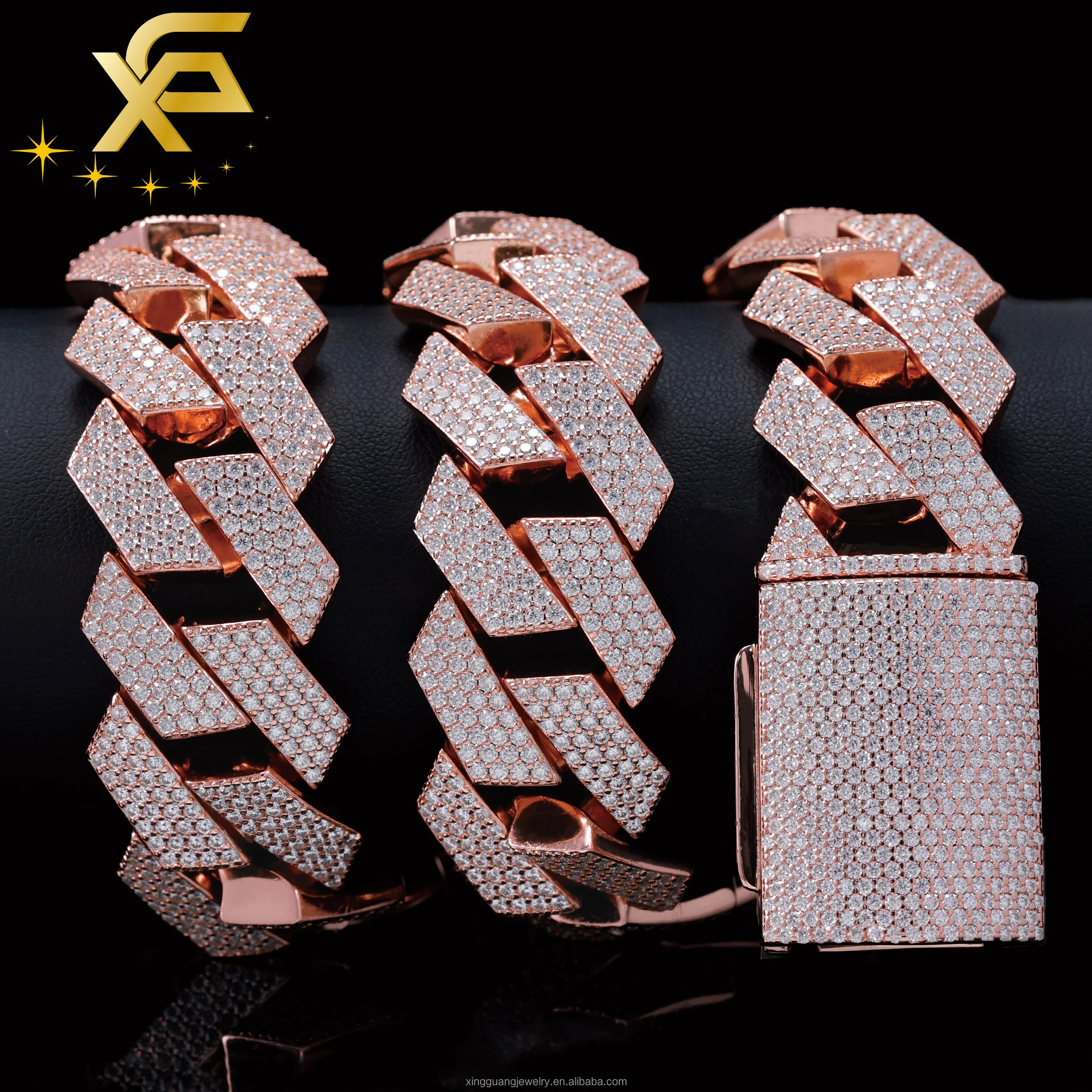 925 Sterling .RTS Silver Gold Plated Moissanite Cuban Chain Hip Hop Jewelry 20MM 22MM Wide Vvs Moissanite Cuban Link Chain