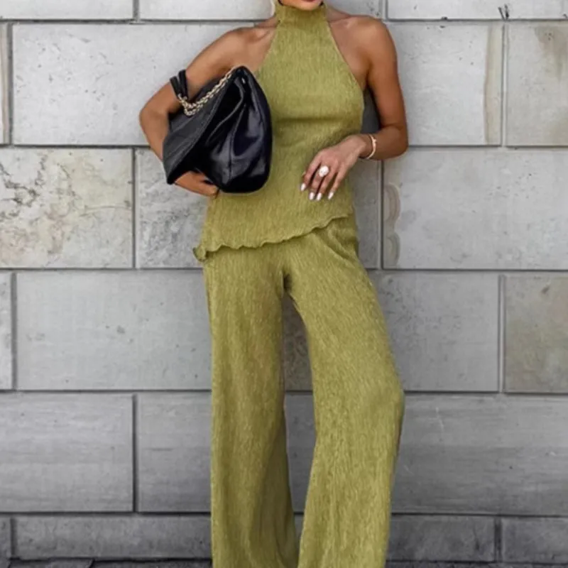 

Sleeveless Backless Personalized Temperament Commuting Two-piece Set, Summer New Women's Long Pants Set