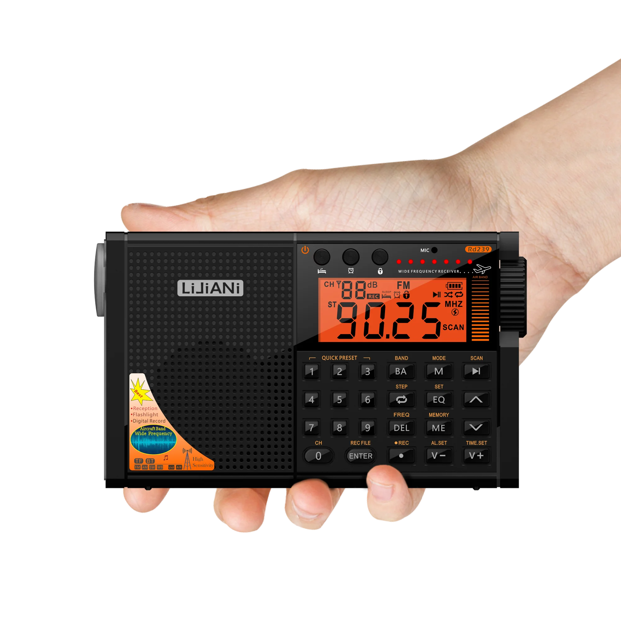 RD239 FM SW MW VHF AIR WB all World Band radio with Bluetooth/TF Card Player, Digital Record,Alarm Clock amateur shortwave radio