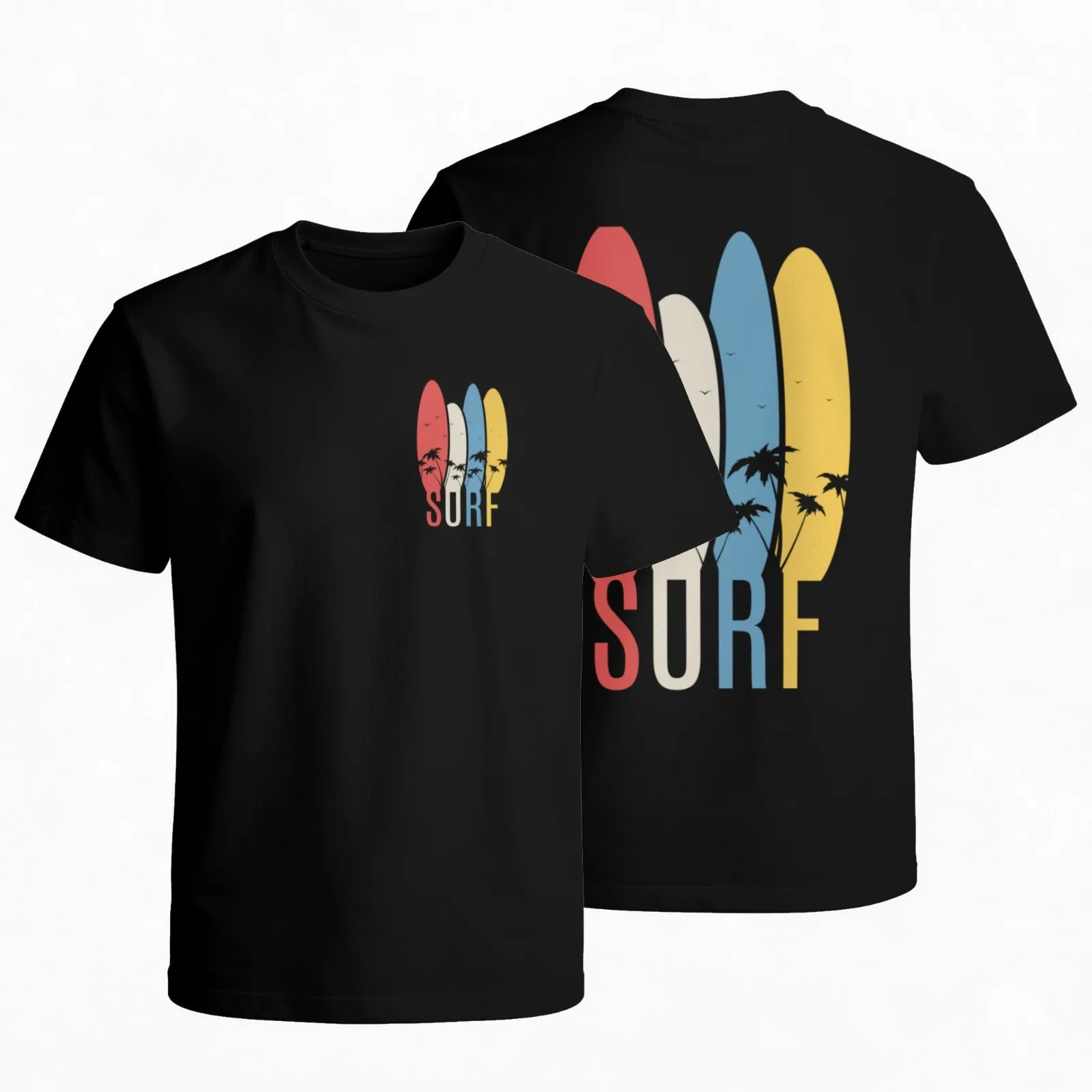 Retro Surfboards Graphic T-Shirt Vintage Beach Vacation Style Breathable Short Sleeve Tee