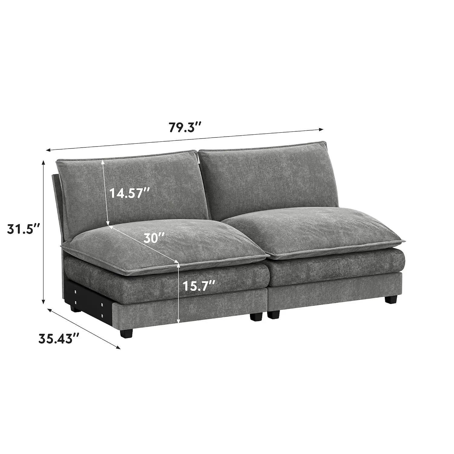 Modular Sectional Sofa, Sofa Couch with Reversible Ottoman, DIY Combination Chenille Deep Seat Cloud Couch for, Customized