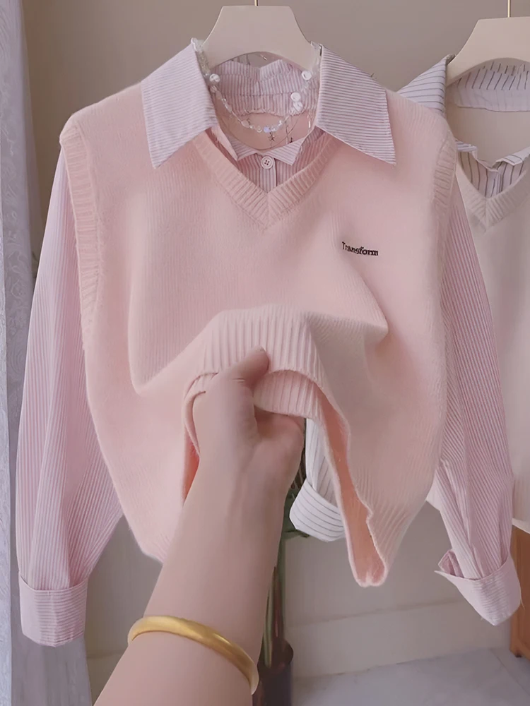 بلوزة نسائية أنيقة منسوجة بتصميم مرقع، موديل خريفي جديد، أكمام طويلة، نحيفة، بأسلوب فرنسي