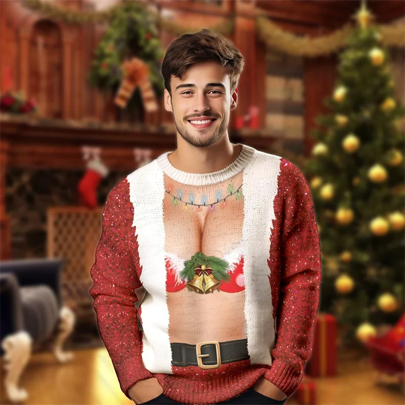 مثير مضحك وهمية العضلات 3D طباعة القبيح عيد الميلاد سترة اللياقة البدنية الرياضة طويلة الأكمام البلوز البلوز عيد الميلاد ملابس فريدة من نوعها سترة