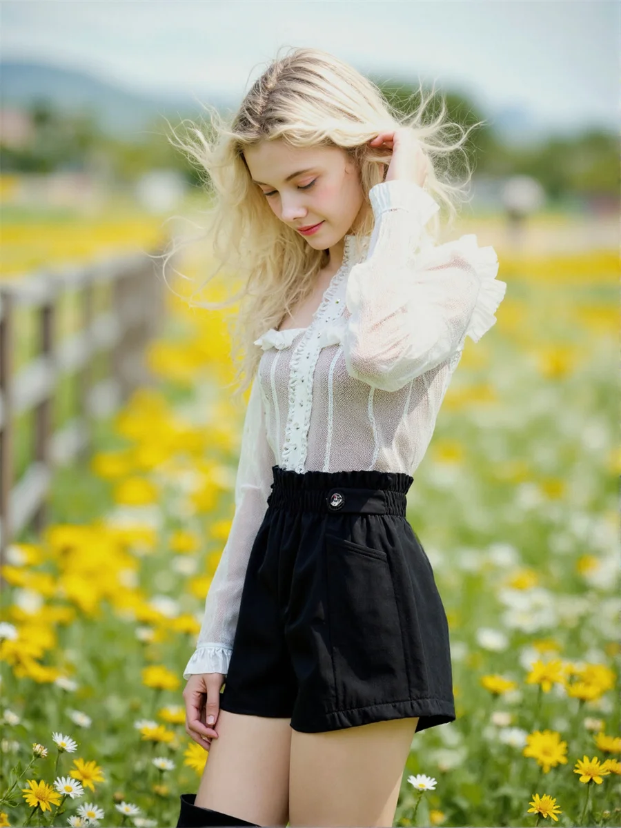 黒のウールワイドレッグショーツ レディース Y2K ホットパンツ トレンディな夏のストリートウェア ハイウエスト ヒップスターファッション ローライズ デニム ヴィンテージブルー