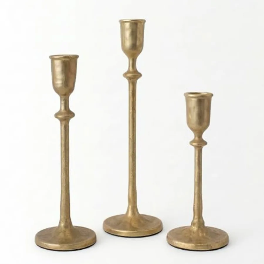 

Antique Brass Candlestick Holders Set of 3, Cast Iron Taper Candle Holder for Dining Table Centerpiece, Wedding, Fireplace Mant