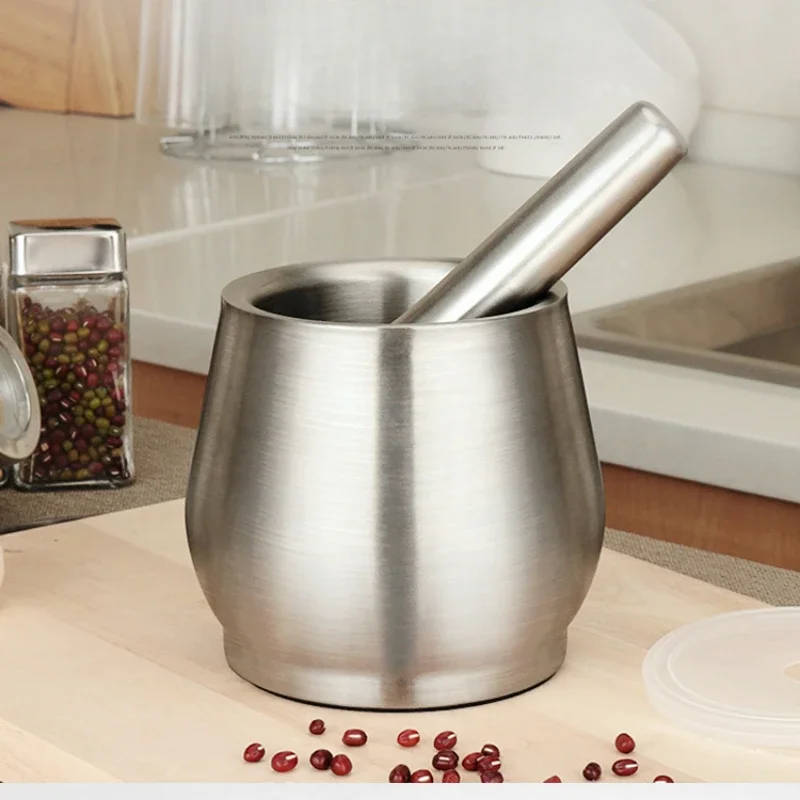 Kitchen Mixing Grinding Bowl Stainless Steel Mortar and Pestle Set  Bowl Shape for Herbs and Spices