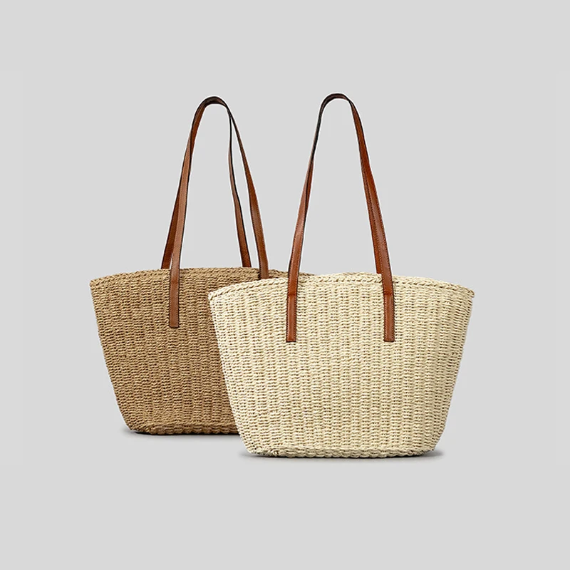 Casual Large Capacity Straw Basket Bag Rope Woven Women Shoulder Bags Handmade Lady Handbags Summer Beach Big Tote Shopper Purse