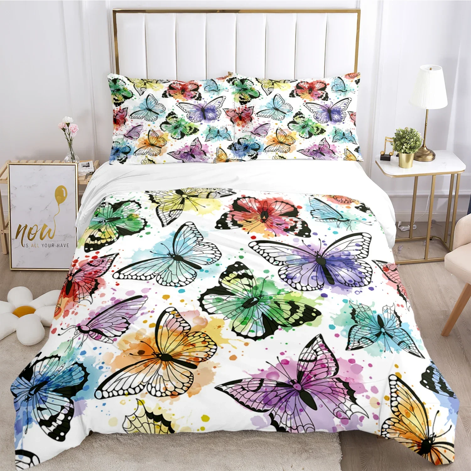 

Cartoon Butterfly HD Print Polyester Bedding Sets，girl、Kids or Adults for Beds Quilt Cover Pillowcase King Size Bedding Set