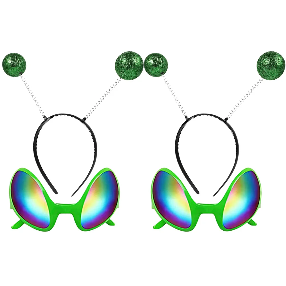 

2 set Green Eyeglasses Alien Frame Rainbow Cosplay Accessories Lens Costume Party Alien Sunglasses Accessories Headwear