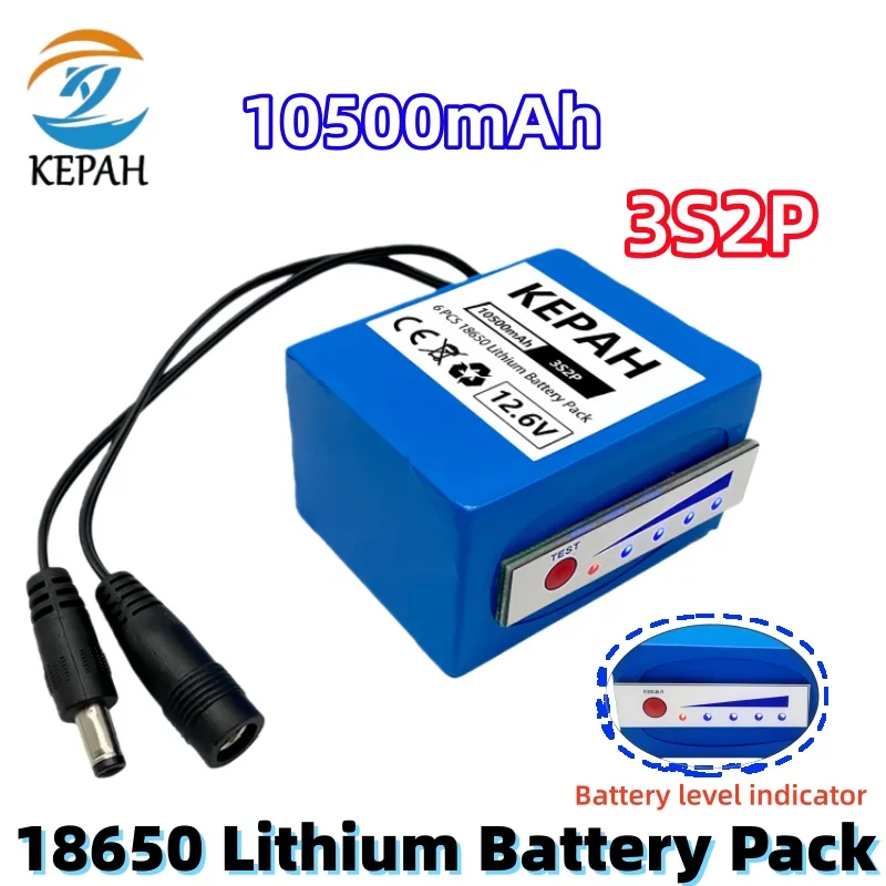 

10500mAh Large-Capacity Fishing Battery｜12.6V (12V Compatible) 3S2P Li-ion with Indicator Original for Underwater Gear