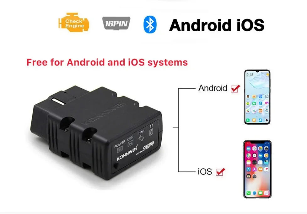 جديد Konnwei KW902 ELM327 V1.5 PIC18F25K80 بلوتوث Obd2 الماسح الضوئي بروتوكولات Obd2 الكاملة تعمل كمحول ICAR2 أداة تشخيص obdii