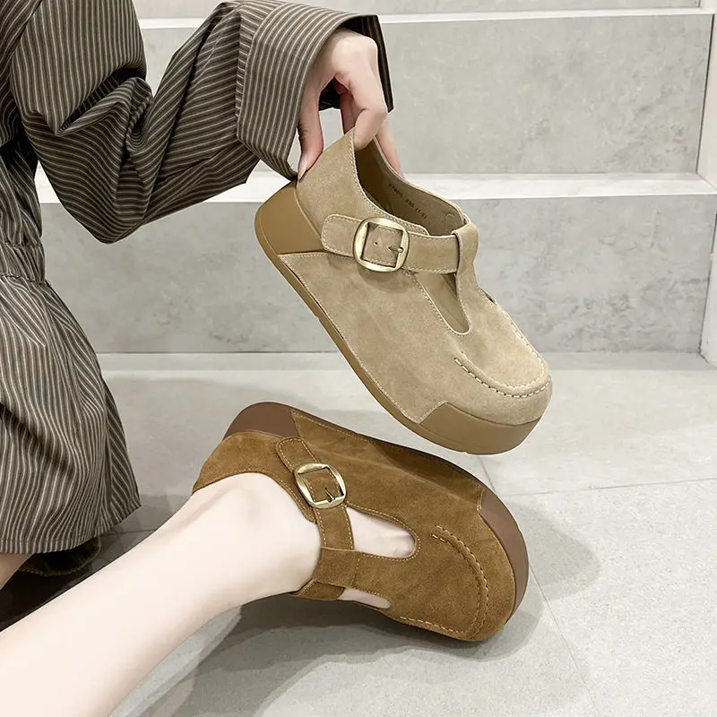 

CICIYANG Women's Mary Jane Loafers Cow Suede 2026 Spring New Platform Round Toe Casual Flats Large Size Female Shoes Handmade