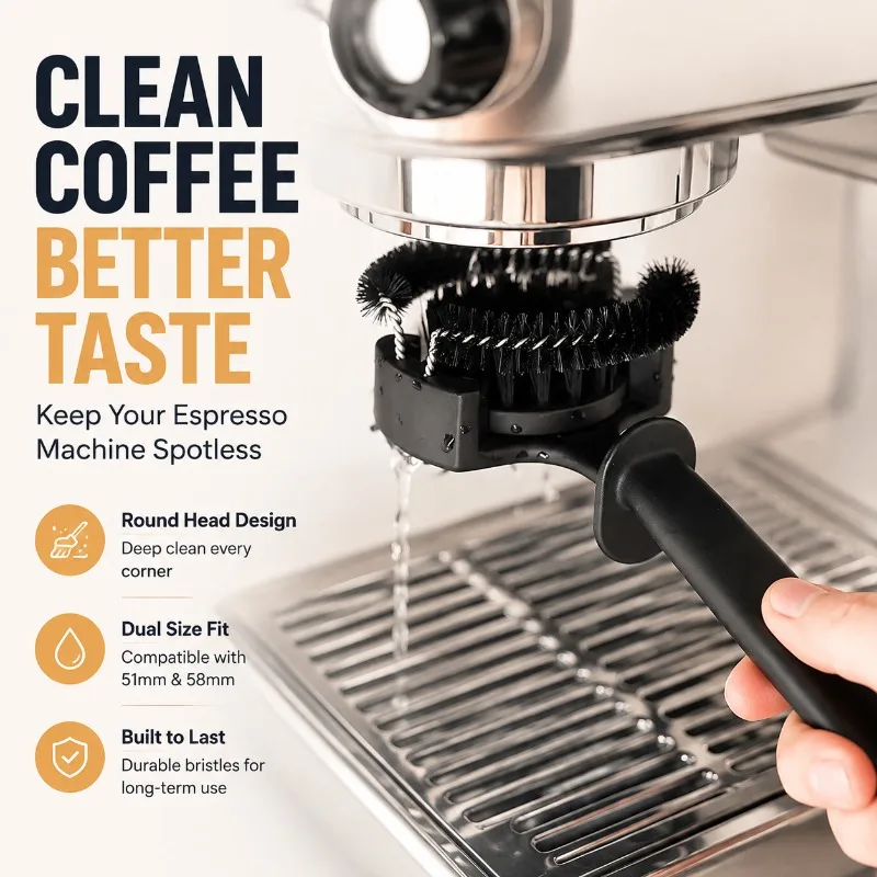 Round‑tip Coffee‑machine Group‑head Cleaning Brush Practical Washing Tool Fit 51mm 58mm Portafilter Sturdy Bristle Scrub Gadget