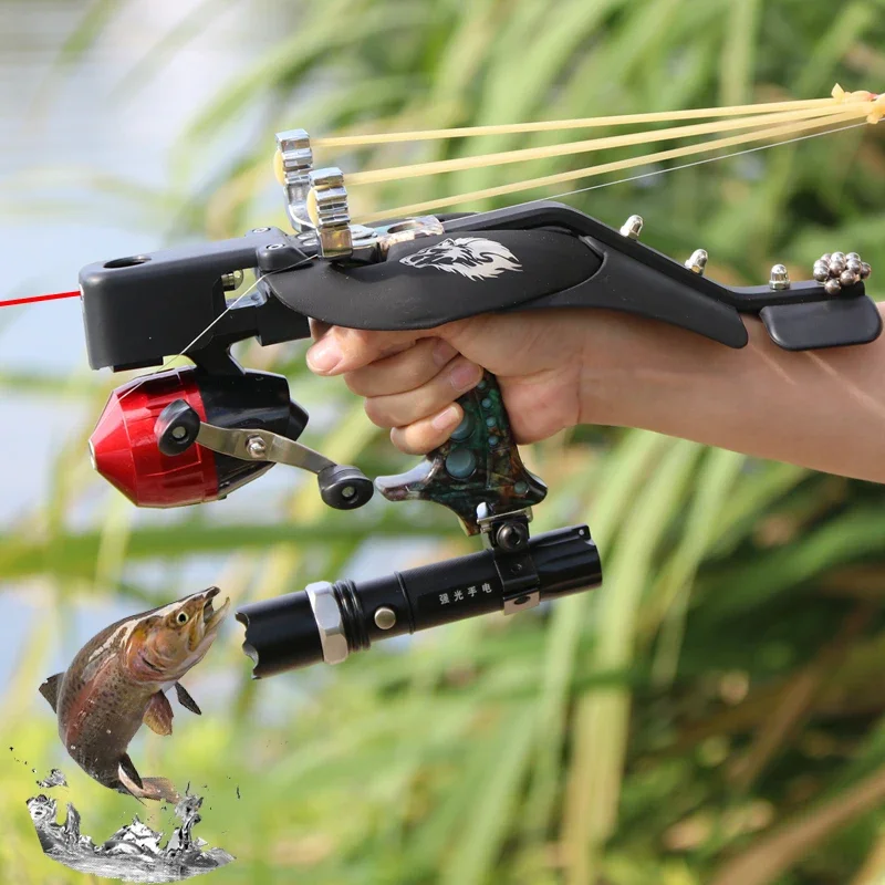 Slingshot Fishing Integrated Fishing Catapult Bow Shooting Dart Metal Slingsshot Set with Hunting High-Precision Laser Light