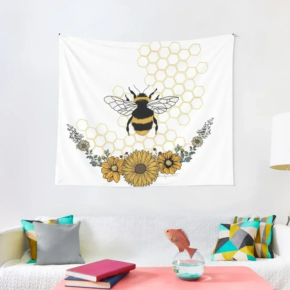 Sunflower Bee- Honey Comb Yellow Tapestry Decoration Home Home Supplies Tapestry