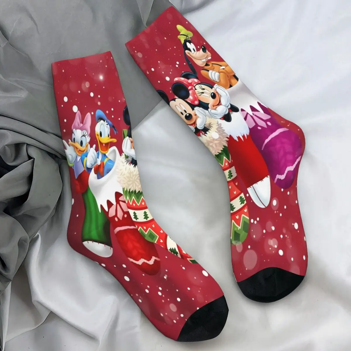 

Women Men Socks Mickey And Minnie Christmas and friends Stockings Winter Medium Soft Socks Design Running Anti-Slip Socks