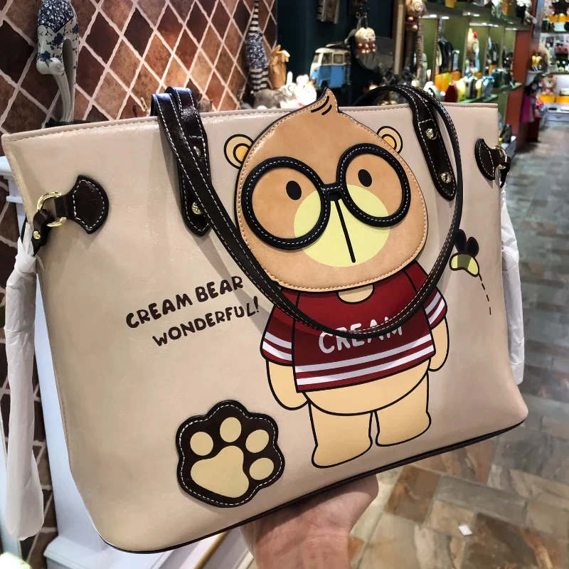 CREAM BEAR Duża pojedyncza torba na ramię dla kobiet New 2024 Casual Fashion Torba na komputer Mommy Bags Cartoon Lady Duża pojemność Tote Bags