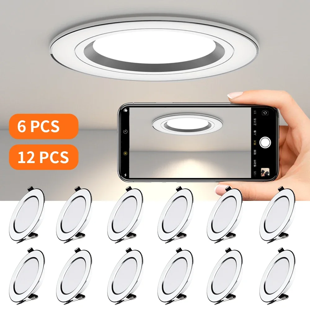 6/12Pcs Led Downlight Three Color Dimmable 5W 9W 12W 15W Recessed Ceiling Lamp Led Spotlight For Living Room Bathroom